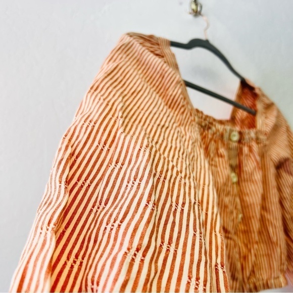 Madewell Puff-Sleeve Button-Front Crop Top in Embroidered Stripe XXS - Picture 13 of 13